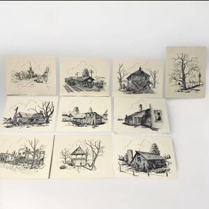 VTG Rural Art Americana Note Cards Ink Pen Train Barns Hollis Art 1978 Set of 10